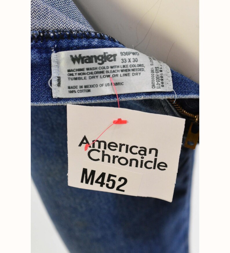 90s Vintage Wrangler Dark Wash Straight Leg Jeans Mens 33x30 South Western Pants image 5