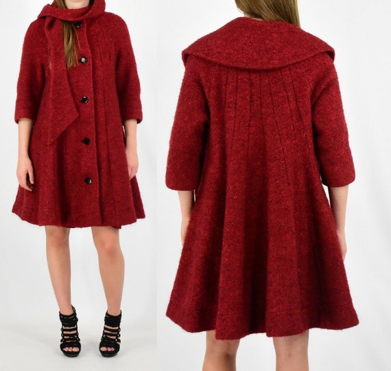 50s Vintage A Line Tweed Coat Silk Lining Womens … - image 1