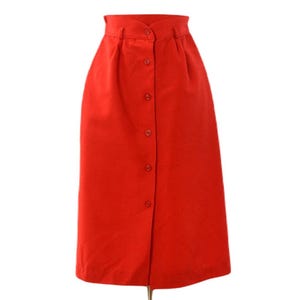 60s Red Button Front Skirt Rockabilly 2XS High Waist Polyester A Line Mod Pin Up