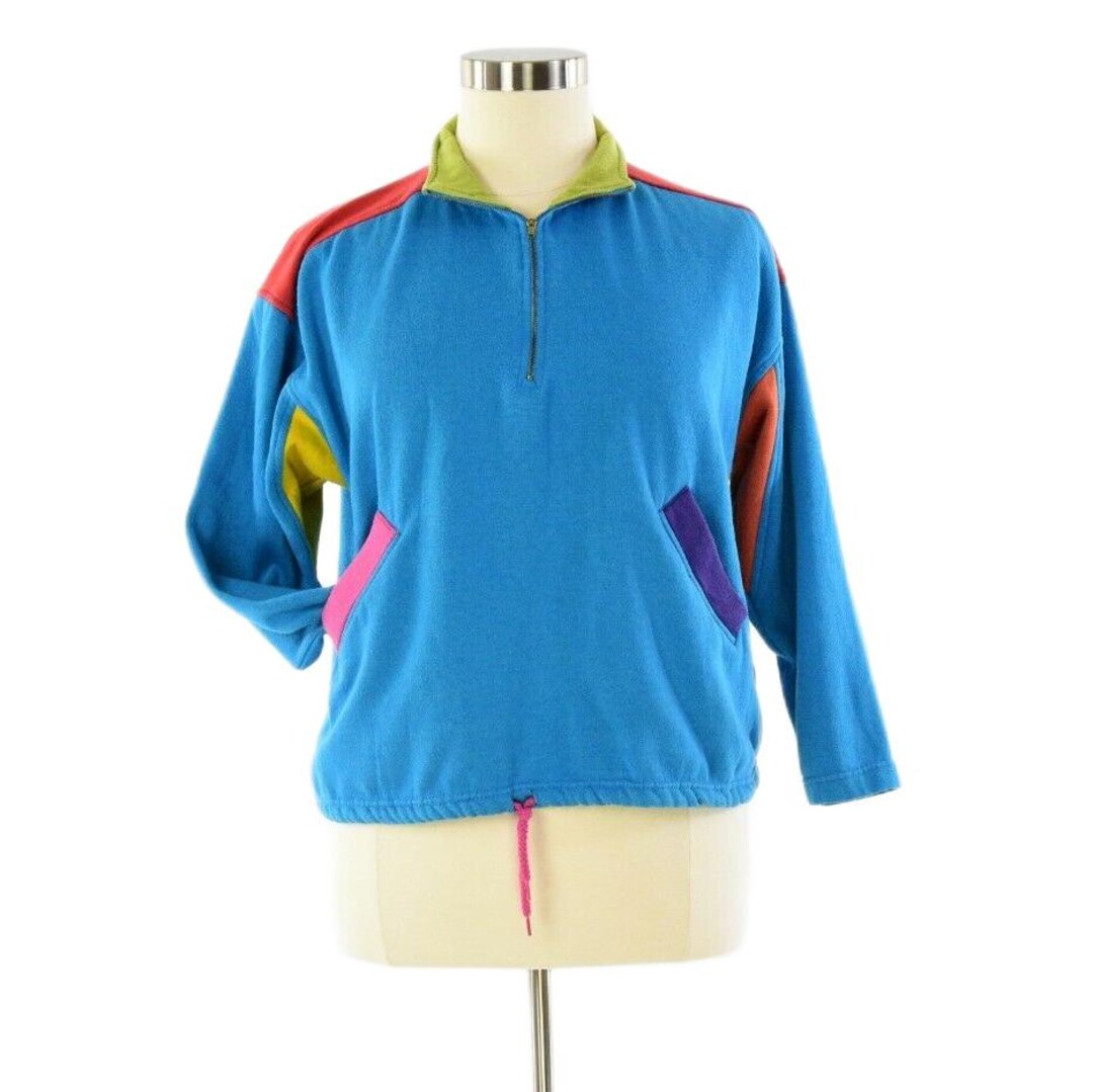 80s Vintage Sasson Rainbow Fleece Pullover Womens L Colorblock
