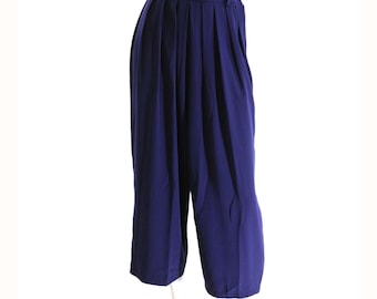 80s Vintage Louben Wide Leg Culottes Purple High Waist Pleated Pants Sz 2
