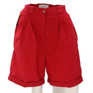90s Vintage Karen Scott Cherry Red Pleated Shorts High Rise Elastic Waist Size L