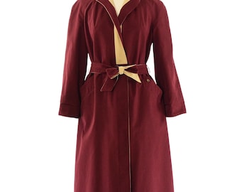70s Vintage Burgundy Reversible Trenchcoat Womens M 10 Belted Red & Tan Etienne Aigner Raincoat