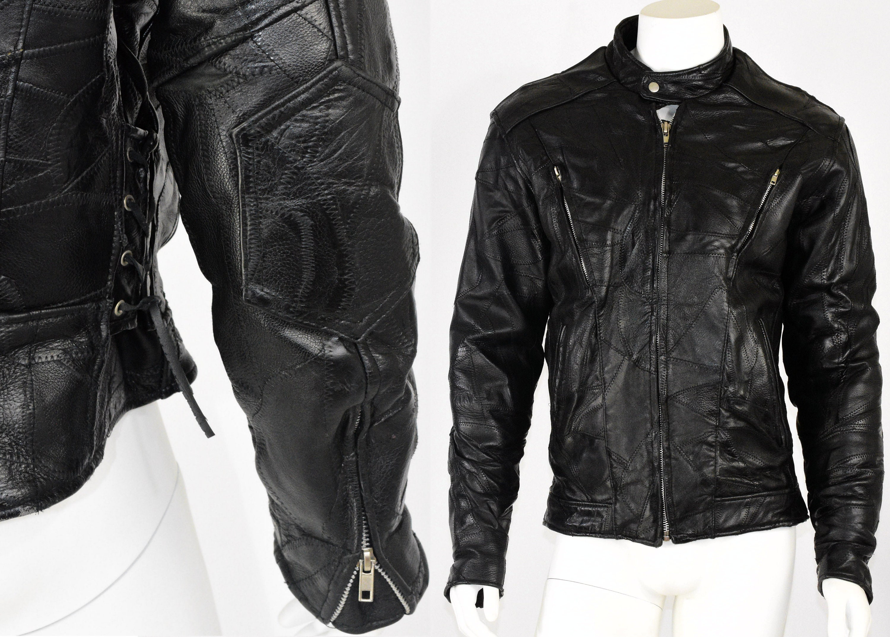 Diamond Plate Buffalo Leather Motorcycle Jacket Patchwork | Etsy