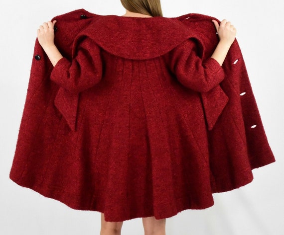 50s Vintage A Line Tweed Coat Silk Lining Womens … - image 9