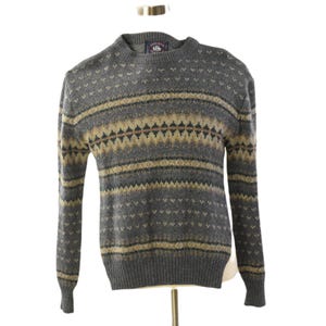 80s Vintage Aspetuck Trading Wool Printed Crew Neck Sweater Mens S Geometric