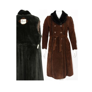 Vintage Suede Double Breasted Coat Long Coat Belted Faux Fur Lining Bermans Womens L 12 Hippie