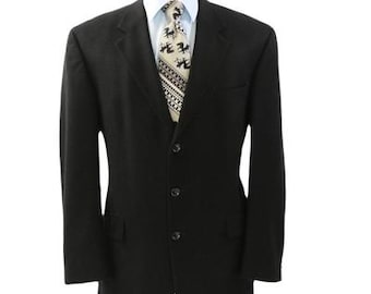 90s Vtg Oscar De La Renta 46R Black Cashmere Blend 3-Button Blazer Fully Lined