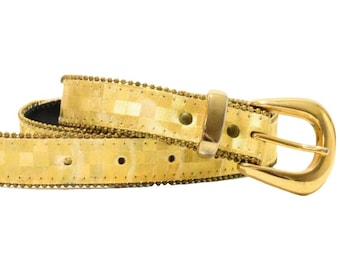 70s Vintage Elite Designer Disco Belt Womens M Gold Metal Belt Glam Clubwear