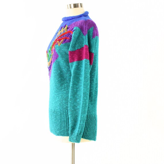 80s Vintage Roll Neck Abstract Print Sweater Arts… - image 5