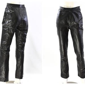 90s Vintage Black Leather High Waist Straight Leg Pants Womens 4 Excelled