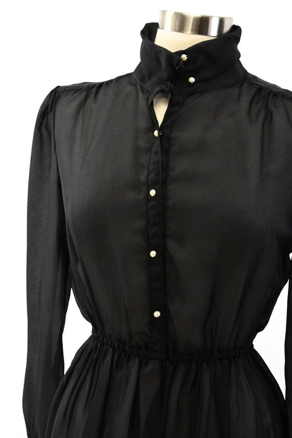 70s Vintage Womens Sheer Black Shirt Dress Mock N… - image 2