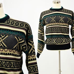 80s Vintage Mens M Geometric Print Sweater Impact
