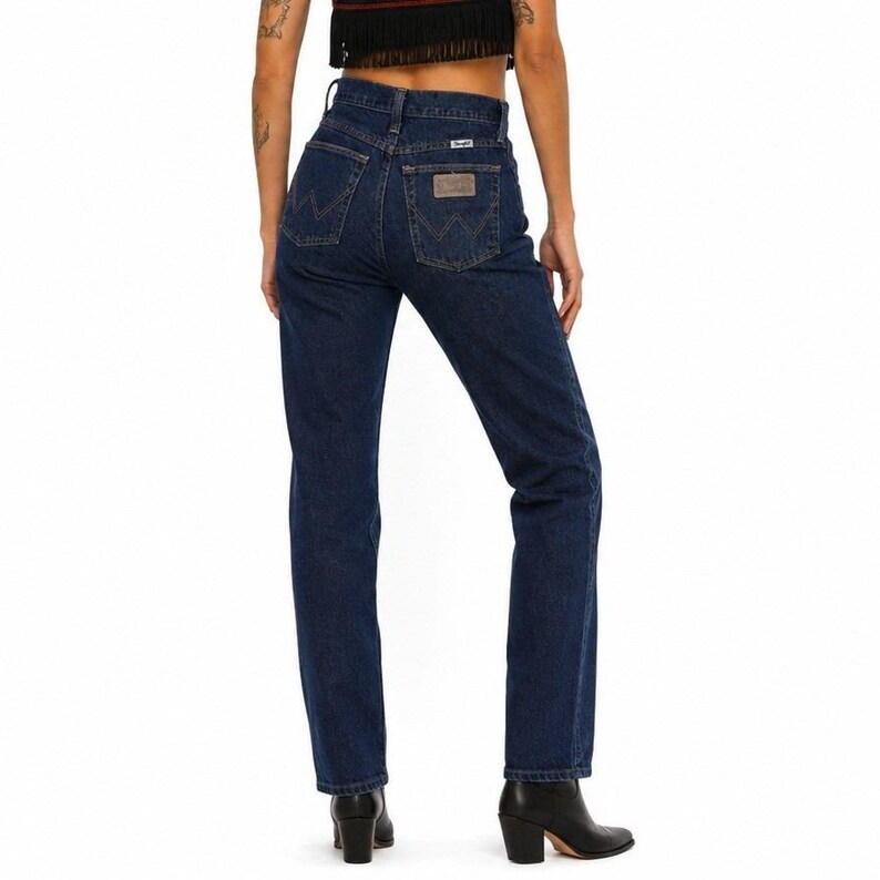 Vintage Wrangler Denim Jeans Womens 8 Dark Wash High Waist Stovepipe Straight image 3