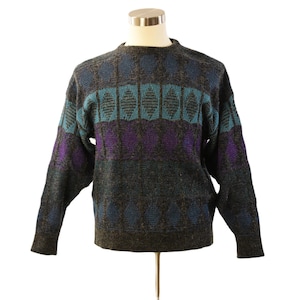 80s Vintage St Croix Mohair Merino Alpaca Sweater Geometric Diamond Wool Mens M