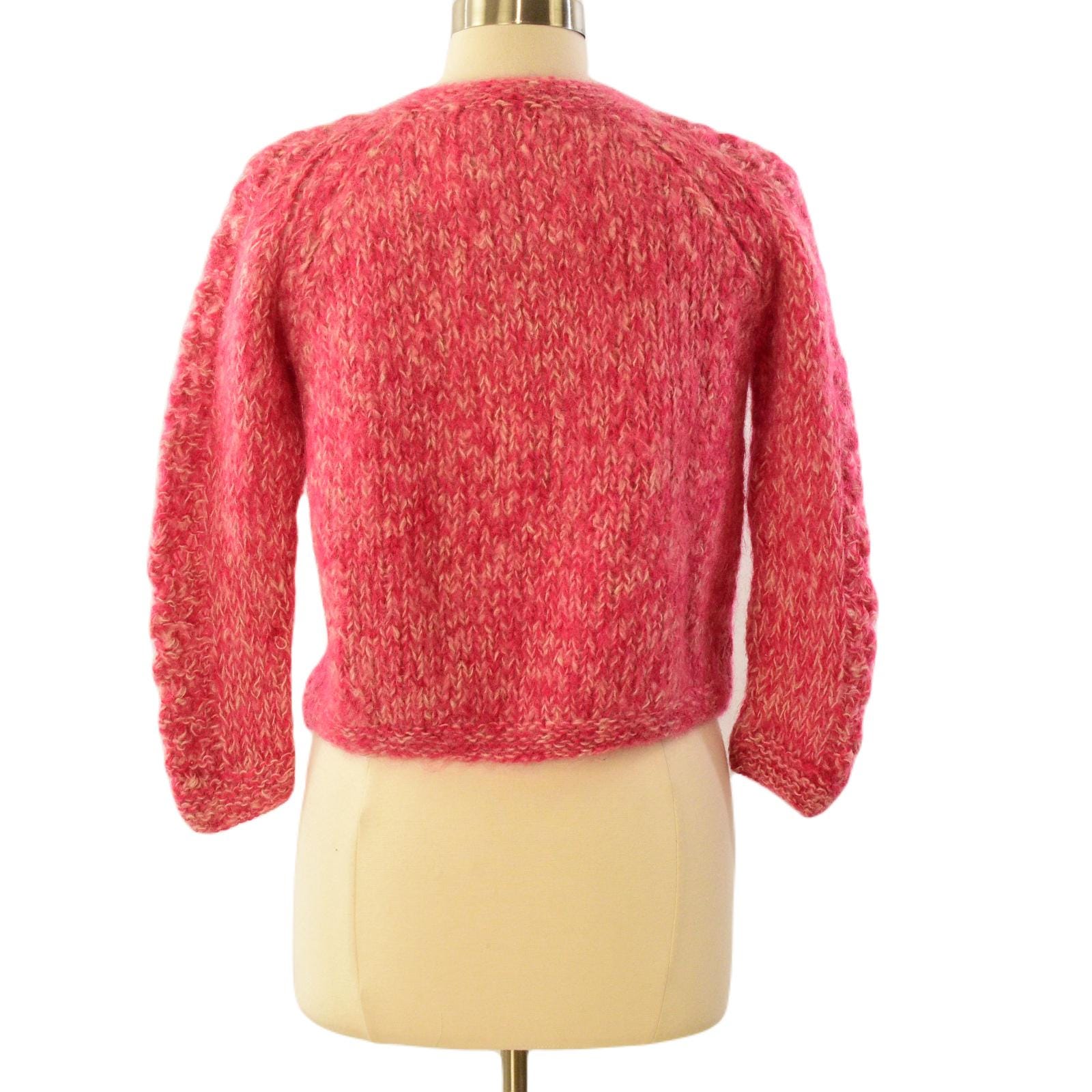 Old vintage mohair×wool cardigan 60s Vintage Wool/mohair Open Knit Cardigan Red & Pink Spring