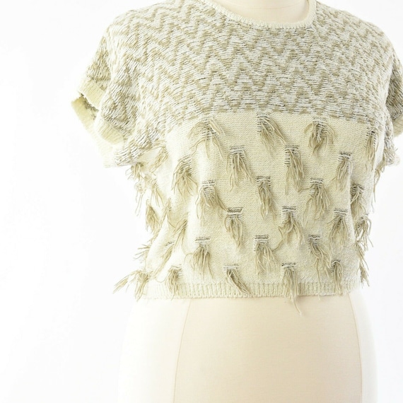 80s Vintage Cropped Fringed Sleeveless Sweater To… - image 2