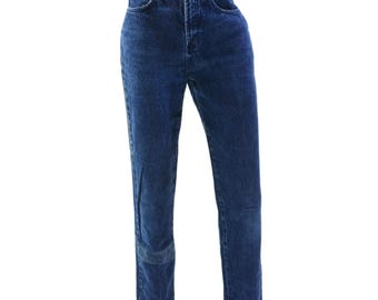 90s Vintage Faded Denim Jeans Womens 0 High Waist Tapered Leg Dark Wash XS Boho