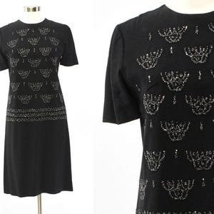 50s Vintage Women's S Black Heavily Beaded Shift Dress
