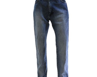 90s Vintage Wrangler Jeans Womens 8 M High Waist Straight Leg Dark Stone Wash Denim USA Made Retro Mom Fit Western Style Pants Y2K Revival