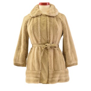 60s Vintage Fit N Flare Suede Coat Womens L Faux Fur Boho Luxe David Bowie Style bild 1