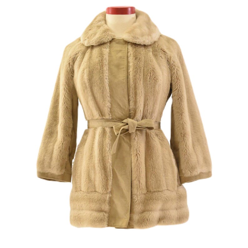 60s Vintage Fit N Flare Suede Coat Womens L Faux Fur Boho Luxe David Bowie Style bild 1