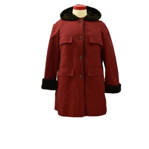 Vintage Burnt Red Barn Coat Women's L Hooded Quilted Lining Utility Coats