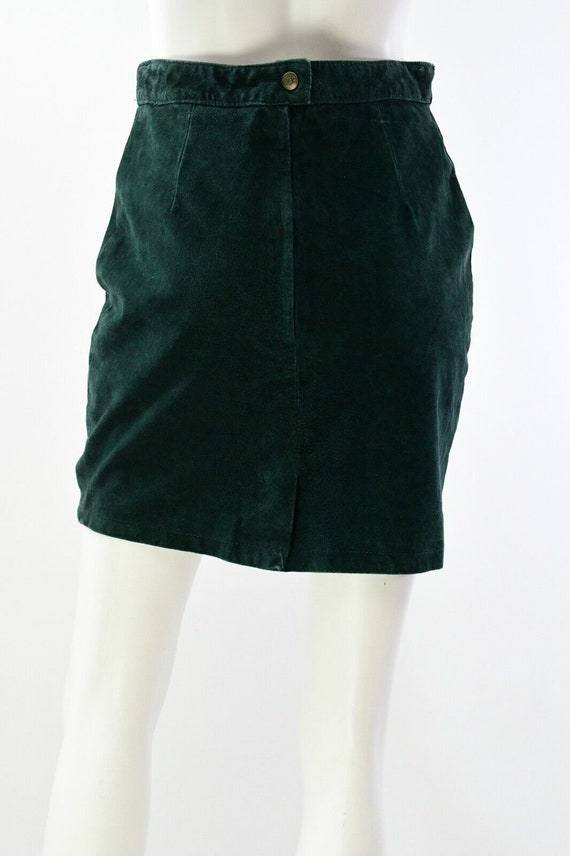 90s Vintage Dark Green Suede Leather Skirt Paris … - image 3