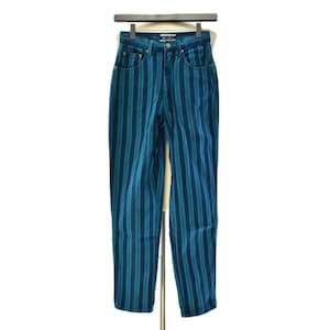 70s Vintage Nuovo High Waist Striped Jeans Teal Navy Tapered Leg Size 0