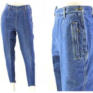 80sVintage High Waist Tapered Stirrup Leg Jeans Womens 4P Medium Or Dark Wash