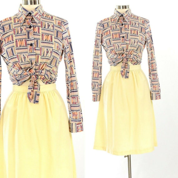 60s Vintage Womens M Skirt Set Multicolor Geometr… - image 1