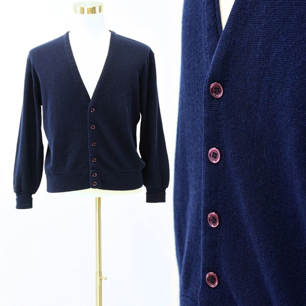 80s Vintage Mens L Jantzen Navy Blue Cardigan Sweater