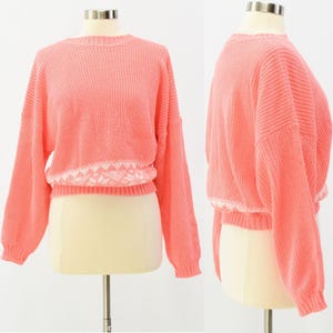 80s Vintage Womens Peach & White Snow Flake Print Sweater Size L Oversized