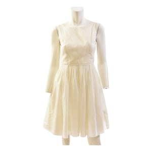 60s Vintage White Sleeveless Pleated Tea Dress with Back Zip Closure Womens XS