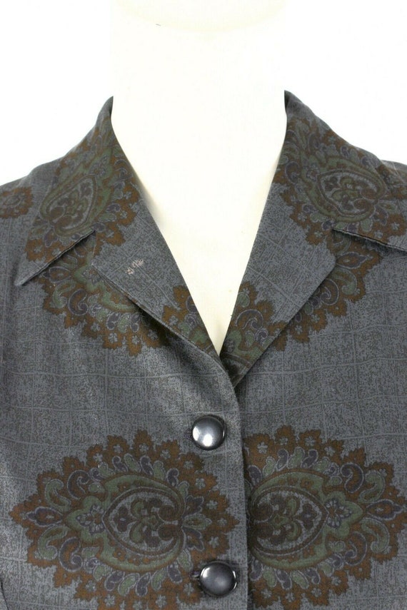 50s Vintage Gray Medallion Print Shirt Dress Shea… - image 3