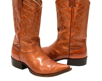 Nocona Cowboy Western Boots Mens Size 10 Brown Embroidered Light Copper Snip Toe
