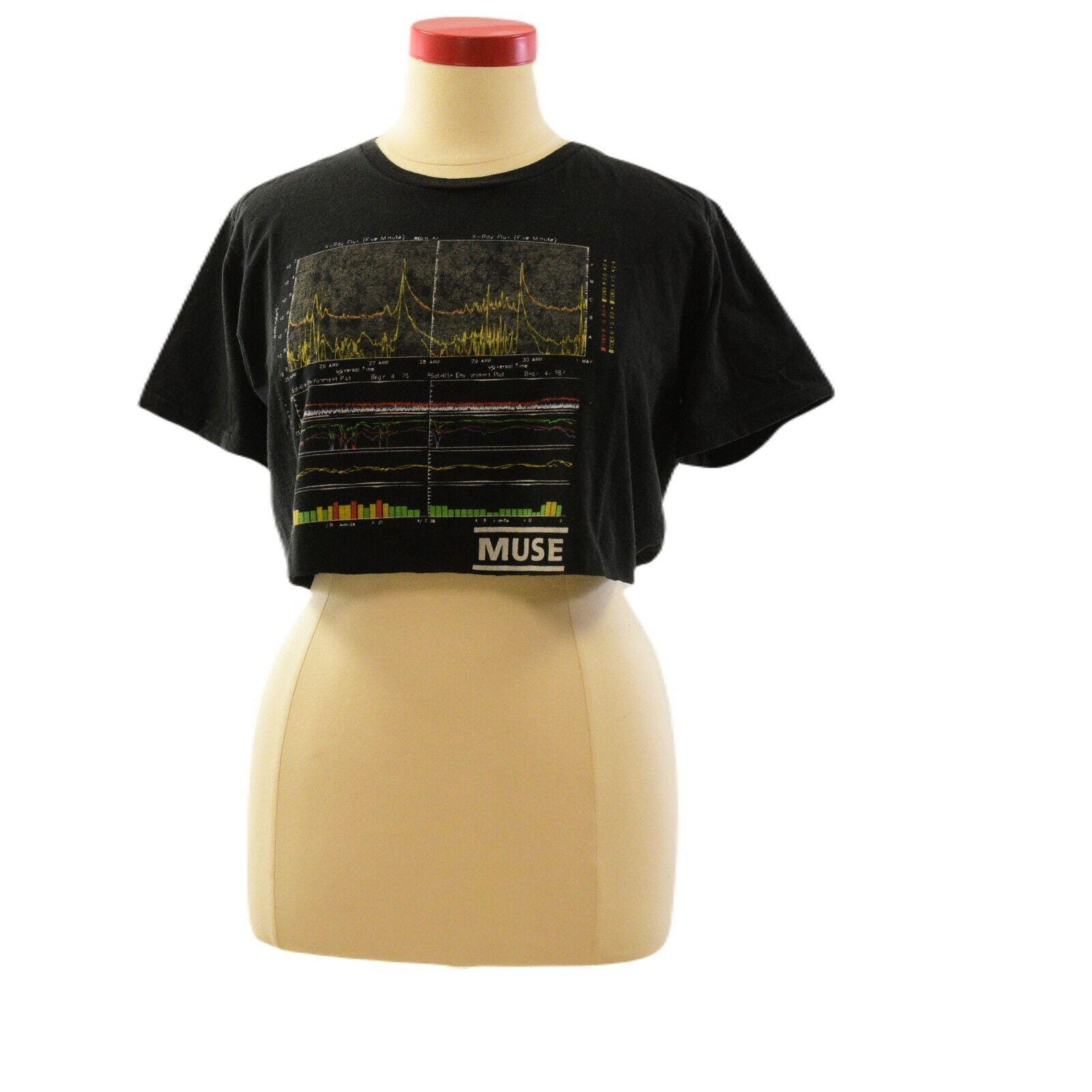 Y2K Vintage Muse Band Tee Womens XL Black Cropped Graphic T Shirt