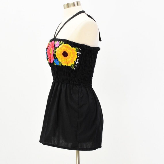 70s Vintage Womens S/M Embroidered Halter Top - image 3
