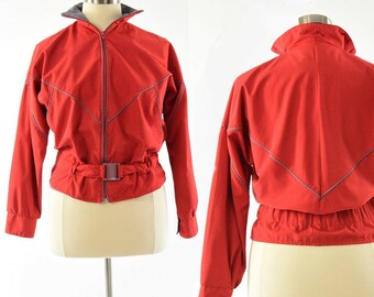 80s Vintage Bright Red Peplum Waist Jacket Scoop Womens Size Large L