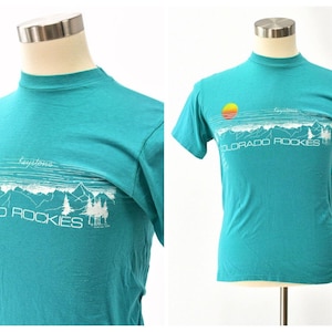 True 80s Vintage Graphic Colorado Rockies T Shirt Mens M Hanes Beefy Tee
