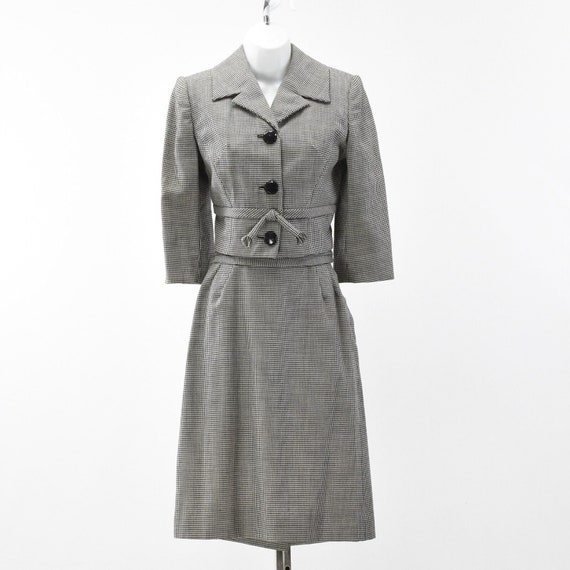 50s Vintage Womens XS Skirt Suit Houndstooth Plai… - image 3