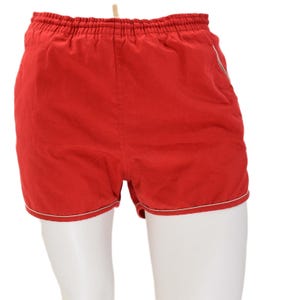 80s Vtg Mens Red & White Trim Swim Trunks Surf Short Shorts Size L Minimalist