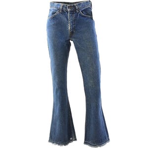 70s Vintage Levi's Bell Bottoms Women's 0 Dark Stone Wash Hippie Boho Raw Edge 31" Inseam Orange Tab Flare Jeans High Rise High Waist Jeans Bild 1