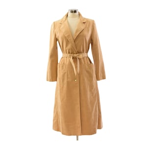 Ernst Strauss & Schnell Long Belted Coat Womens M Faux Suede Chunky Gold Buttons