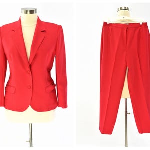 70s Womens PL Bright Red Pant Suit High Waist Straight Leg Pants Haberdashery