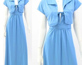 70's Vintage Women's M Blue Maxi Dress & Cropped Jacket