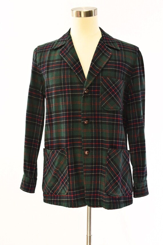 50s/60s Vintage Pendleton Green Plaid Wool Jacket… - image 2