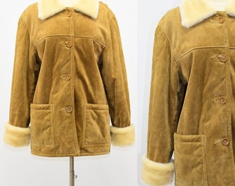 Womens M Tan Leather Chore Coat Sherpa Lined Dennis Basso