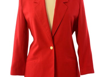 90s Vintage Red Statement Blazer Womens L 14 Gold 1 Button Minimalist Holiday Valentines Day Christmas Jacket