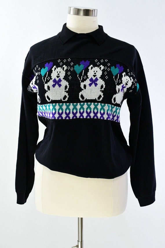 80s Vintage Womens XL Black Collared Sweatshirt Be